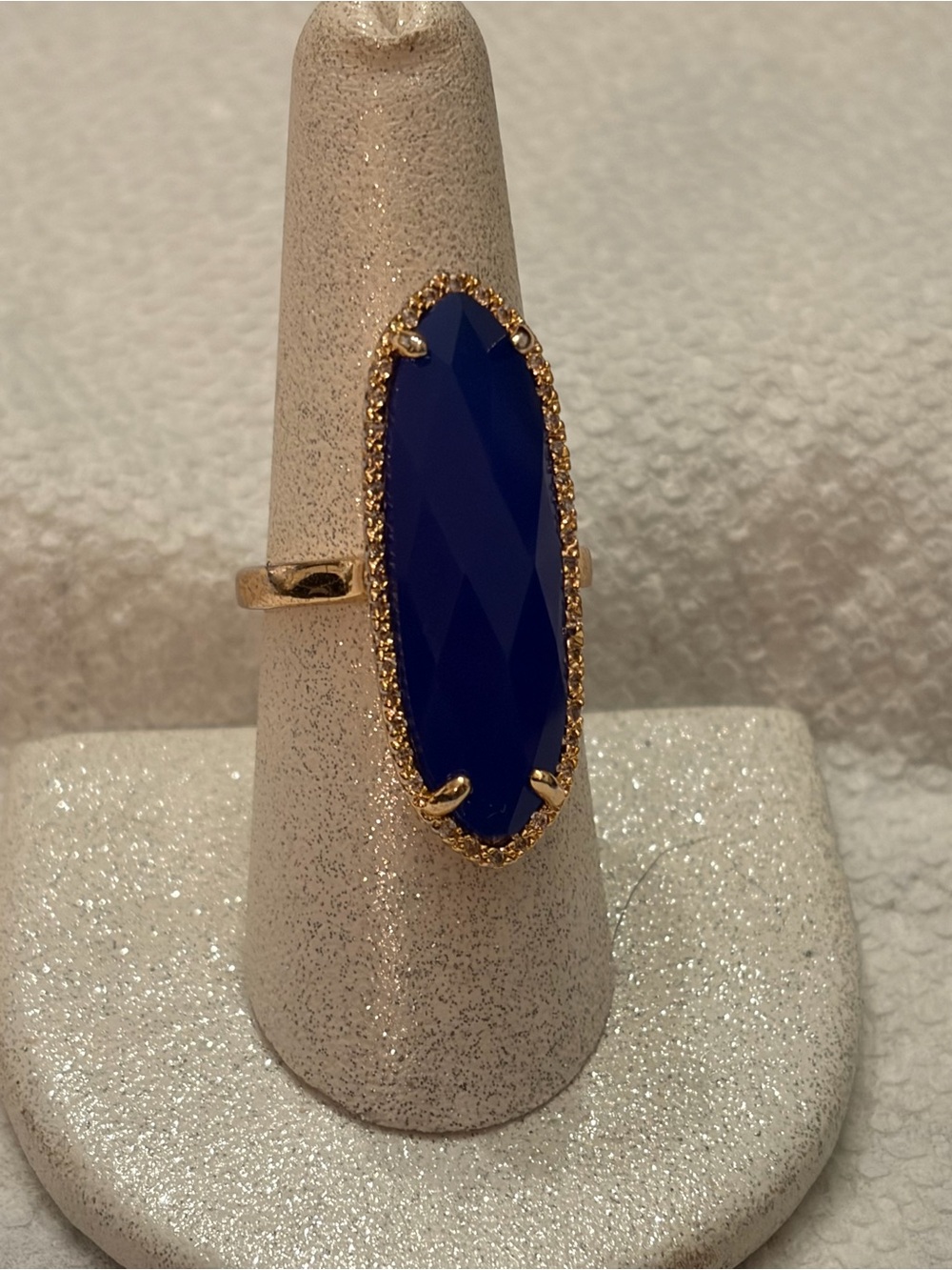 Park Lane ‘Bleu’ Blue Statement Ring Gold Tone Long Navette Cocktail Ring